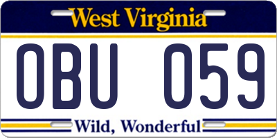 WV license plate OBU059