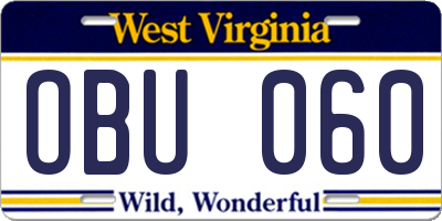 WV license plate OBU060