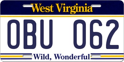 WV license plate OBU062