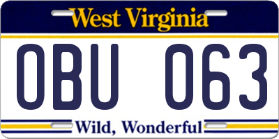 WV license plate OBU063