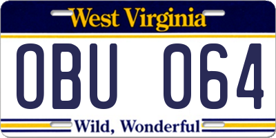 WV license plate OBU064