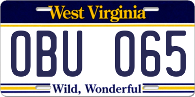 WV license plate OBU065