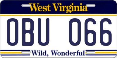 WV license plate OBU066