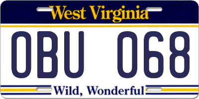 WV license plate OBU068
