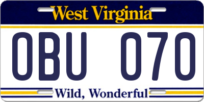 WV license plate OBU070