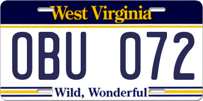 WV license plate OBU072
