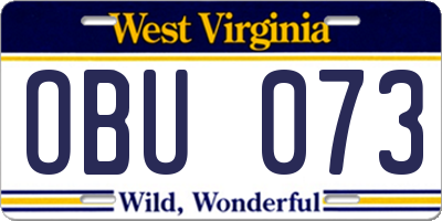 WV license plate OBU073