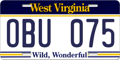 WV license plate OBU075