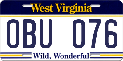 WV license plate OBU076