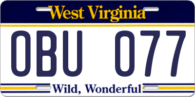 WV license plate OBU077