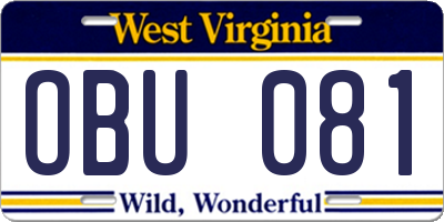 WV license plate OBU081