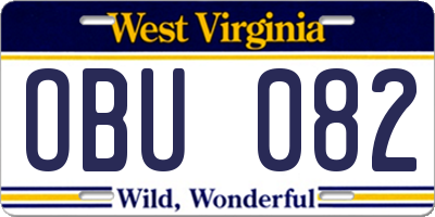 WV license plate OBU082