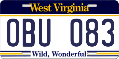 WV license plate OBU083