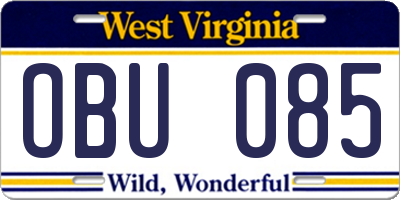 WV license plate OBU085