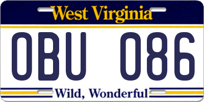 WV license plate OBU086