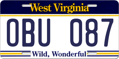 WV license plate OBU087