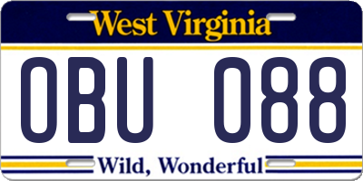 WV license plate OBU088