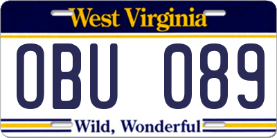 WV license plate OBU089