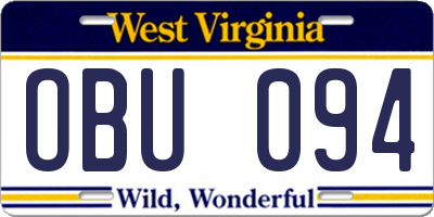 WV license plate OBU094