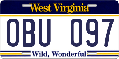 WV license plate OBU097