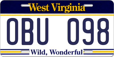 WV license plate OBU098