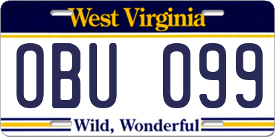 WV license plate OBU099