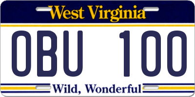 WV license plate OBU100