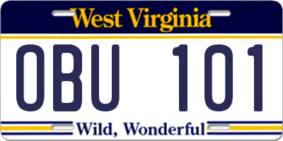 WV license plate OBU101