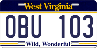 WV license plate OBU103