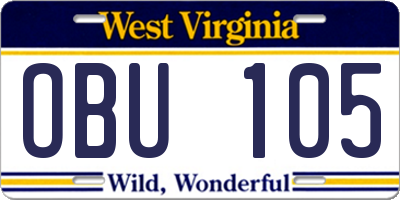 WV license plate OBU105