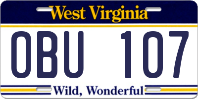 WV license plate OBU107
