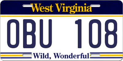 WV license plate OBU108