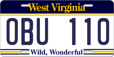 WV license plate OBU110