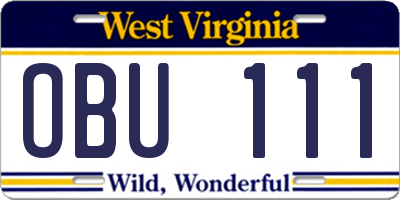 WV license plate OBU111