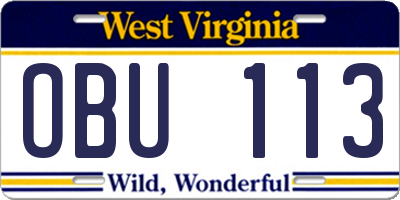 WV license plate OBU113