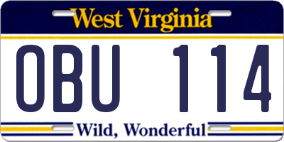 WV license plate OBU114