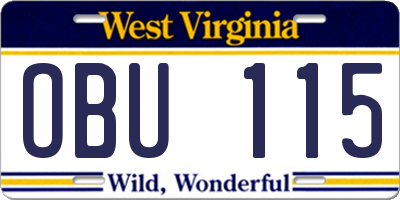 WV license plate OBU115