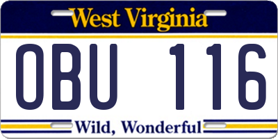 WV license plate OBU116