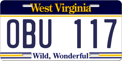 WV license plate OBU117
