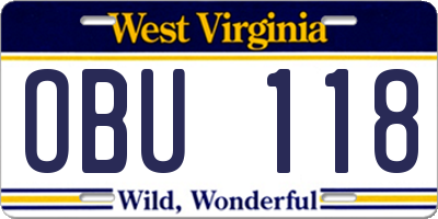 WV license plate OBU118