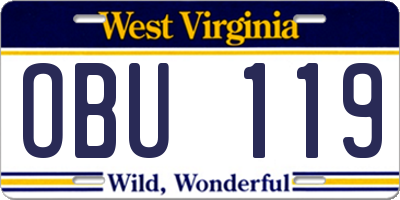 WV license plate OBU119