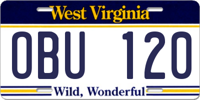 WV license plate OBU120
