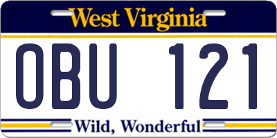 WV license plate OBU121