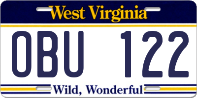 WV license plate OBU122