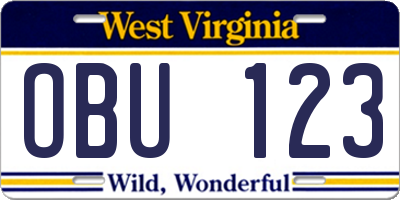 WV license plate OBU123