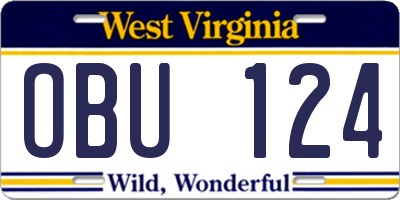 WV license plate OBU124
