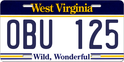 WV license plate OBU125