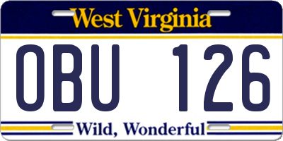 WV license plate OBU126