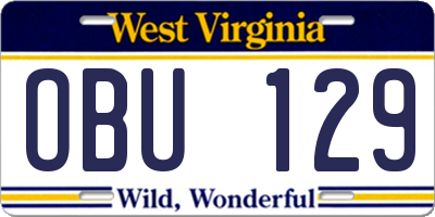 WV license plate OBU129