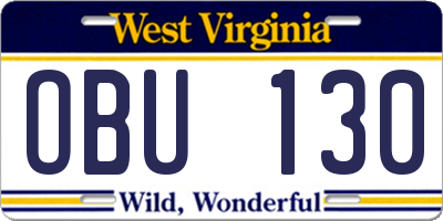 WV license plate OBU130